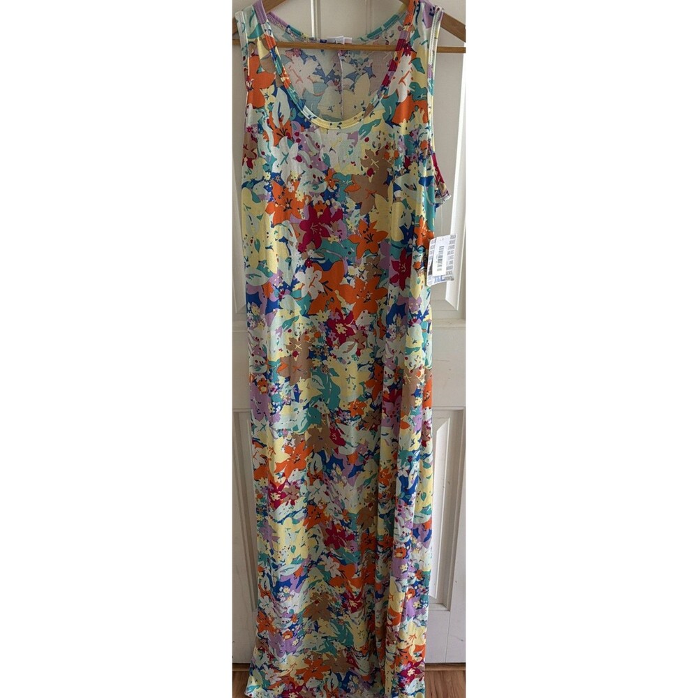 NWT Lularoe Size XL Blue Orange Pink White Mauve Floral Dani Maxi Column Dress
